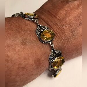 Citrine Stamped 925 Sterling Silver Bracelet